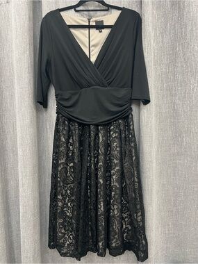 Classic Black Lace Midi Dress with V-Neck